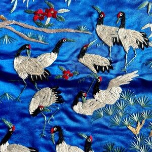 Antique silk embroidered panel